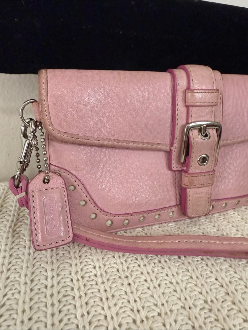 Coach Hamilton light Pink Leather Wristlet Clutch/wrirtlet with Studded Detail